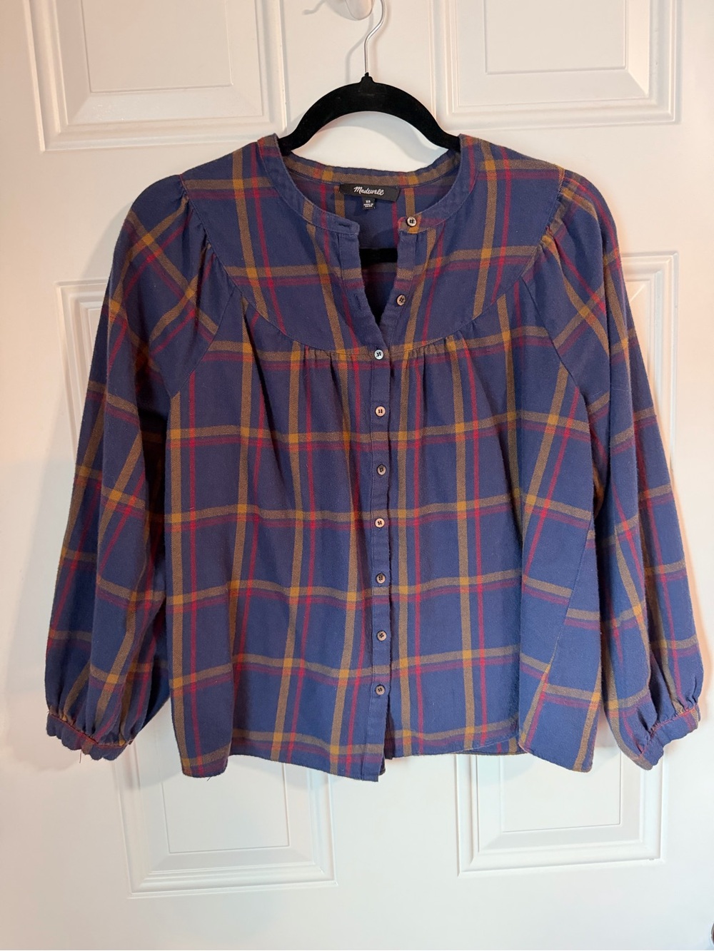 Madewell Blue Plaid Button-Front Womens Top